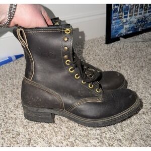 Vintage Carolina Leather Steel Toe Logger Work Boots Mens 10 910R Brown